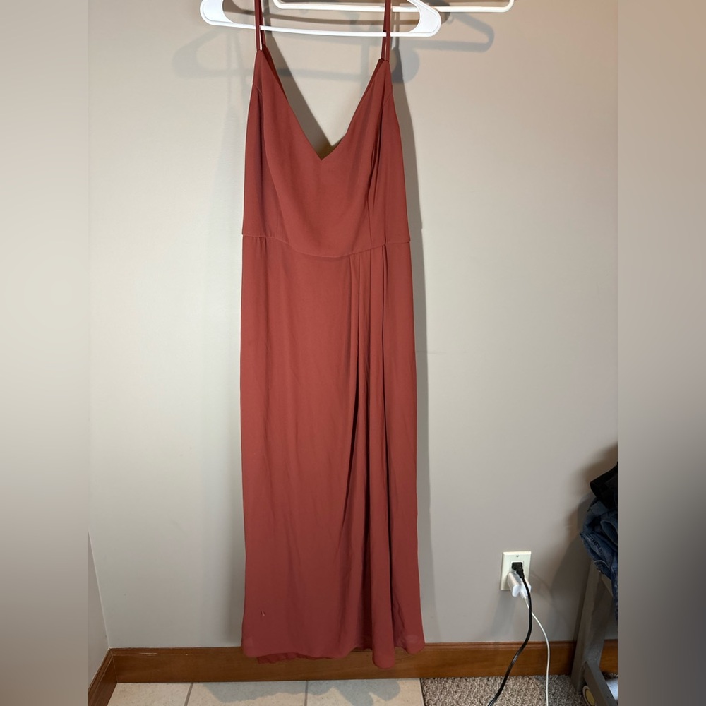 David's Bridal Rust Maxi Dress with V-Neck